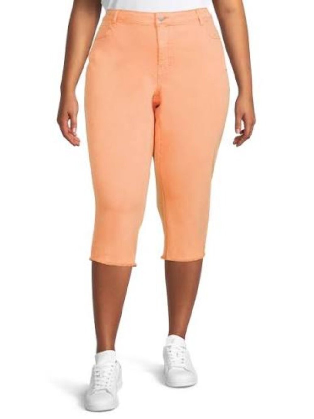 Alivia Ford 18W High Rise Cropped Pants Frayed Hem Capri Orange